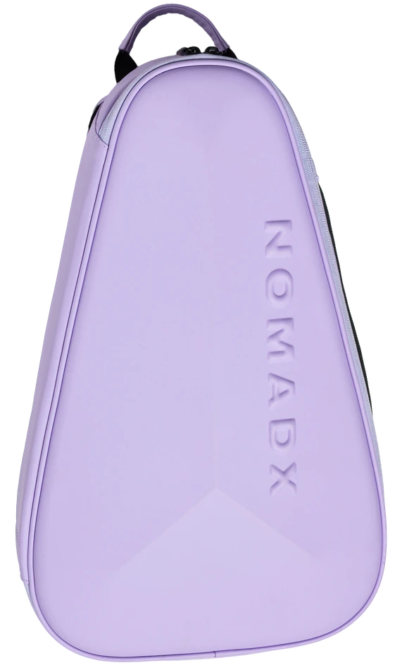 NomadX Hardshell Padel Backpack in Lilac Purple, standing upright, three-quarter view